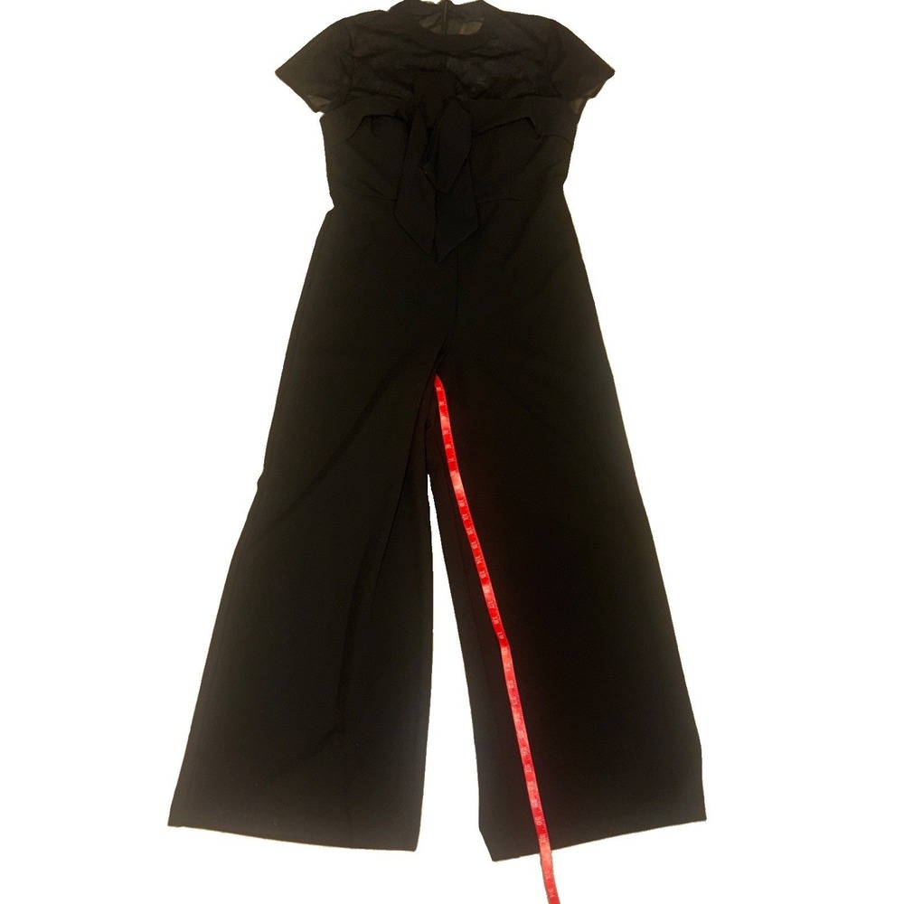 JS Collections Black Mesh Yoke Bow Detail Wide Leg Jumpsuit Womens 14 Formal - Picture 7 of 8
